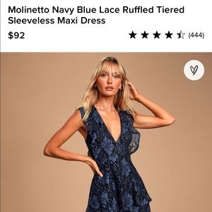 NWT Lulu’s Molinetto Navy Blue Lace Ruffled Tiered Sleeveless Maxi Dress, Size M